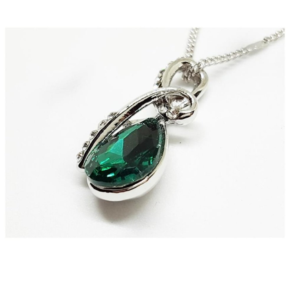 Fifth Avenue Delicate Green Crystal Silver Tone Angel Tear Pendant Necklace